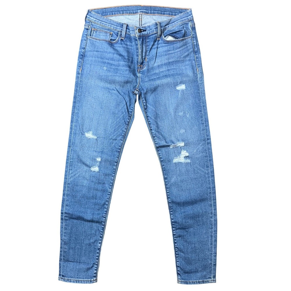 Hudson Women 29 Skinny Distressed Medium Wash Blue Denim Jeans Mid Rise Stretch